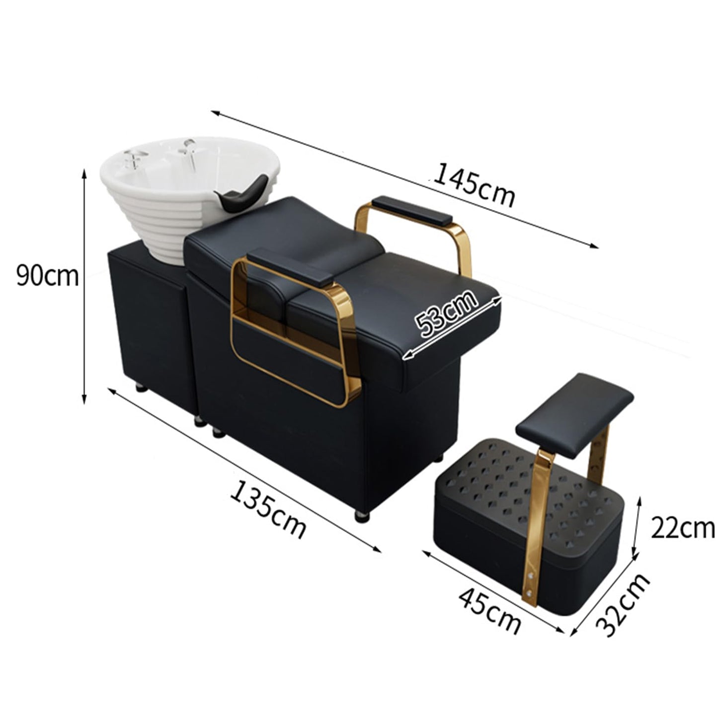 Shampoo Backwash Unit with White Porcelain Bowl, Salon Sink Hair Wash Chair Shampoo Station,Beauty Spa Massage Hairdressing Equipment,D