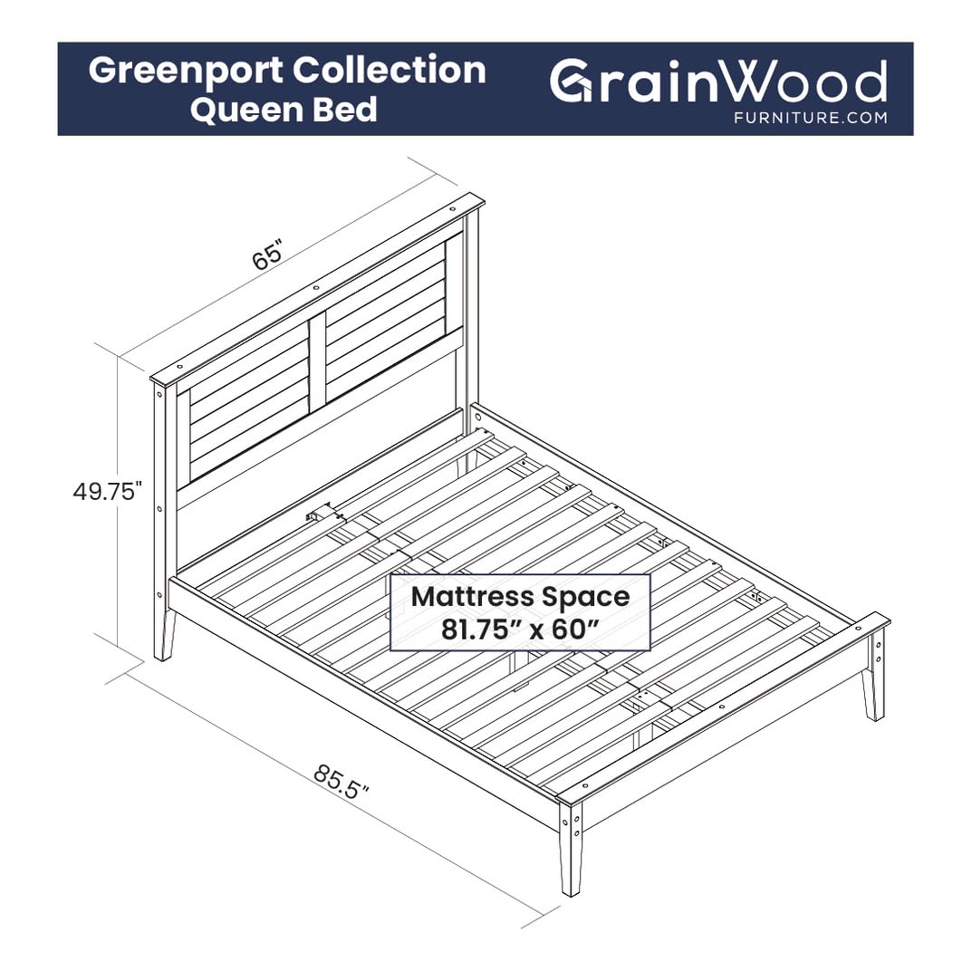 Grain Wood Furniture Greenport Solid Wood Platform Bed, Queen Size, Brushed Hickory