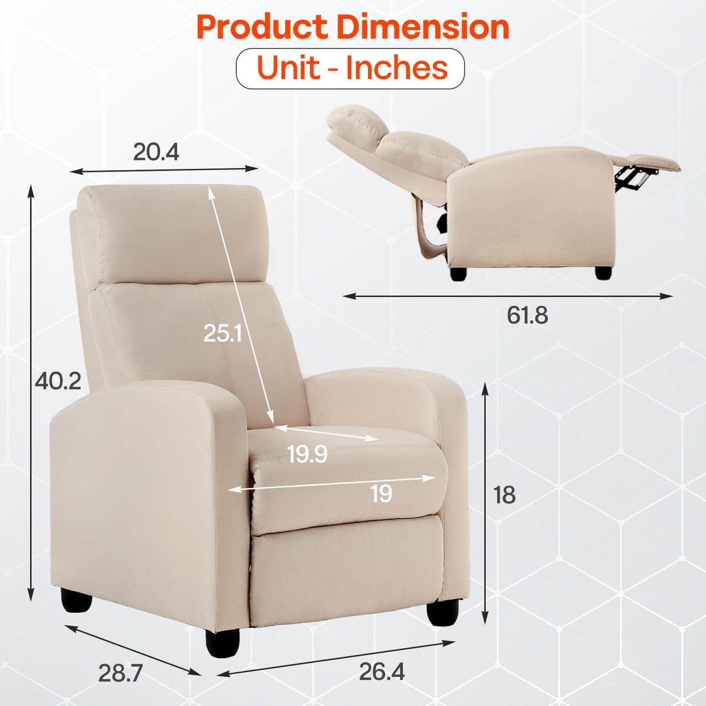 FDW Recliner Chair Massage Chair Reading Chair Reclining Sofa Home Theater Seating with Lumbar Support Massage and Padded Backrest for Living Room and Bedroom (Textile, Beige)