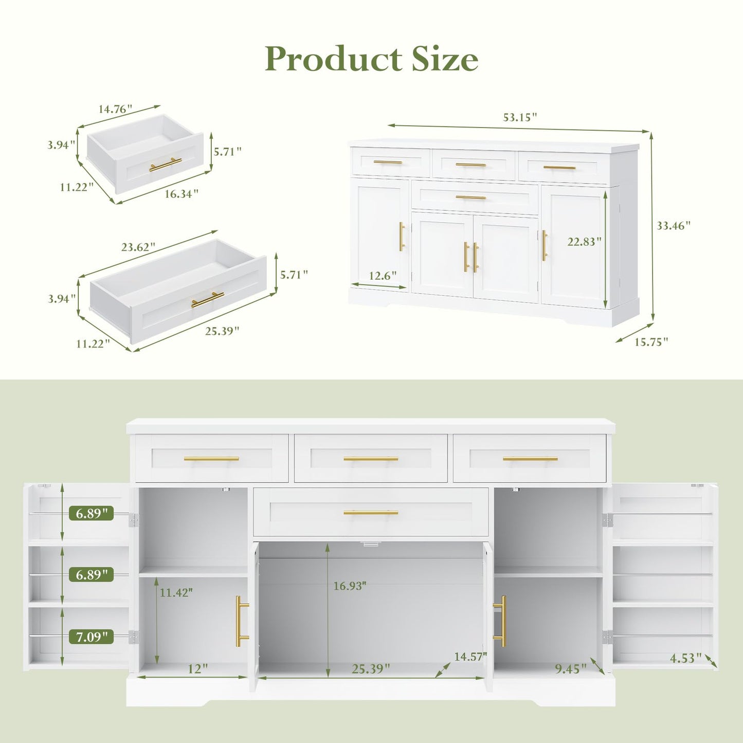 54" Storage Buffet Cabinet, Sideboards with Doors and Shelves, Small Coffee Bar Cabinet with 4 Drawers, Modern Kitchen Storage Cabinet for Living Room, White