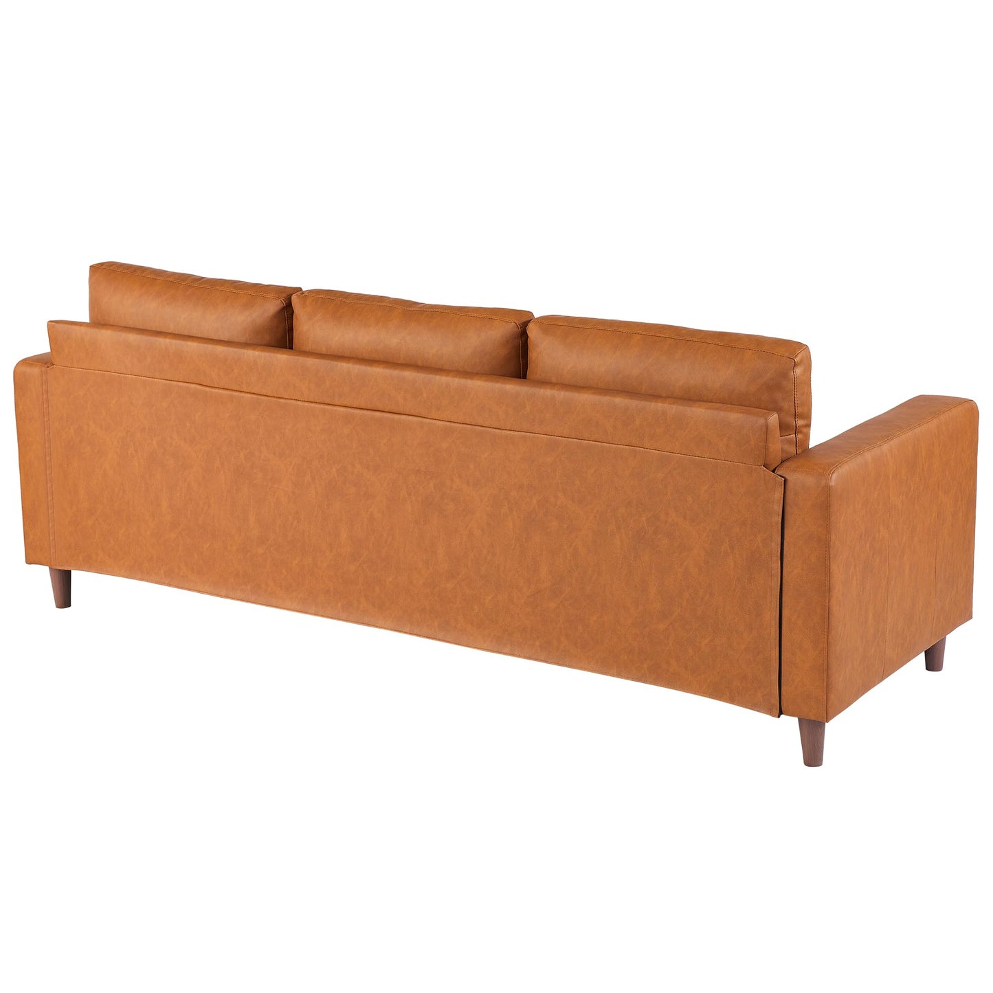 GarveeLife 85" Mid Century Modern PU Leather Sofa, 3 Seater Couch with Deep Seat & Cushions, Faux Leather Living Room Sofa for Apartment, Bedroom, Office, Orange