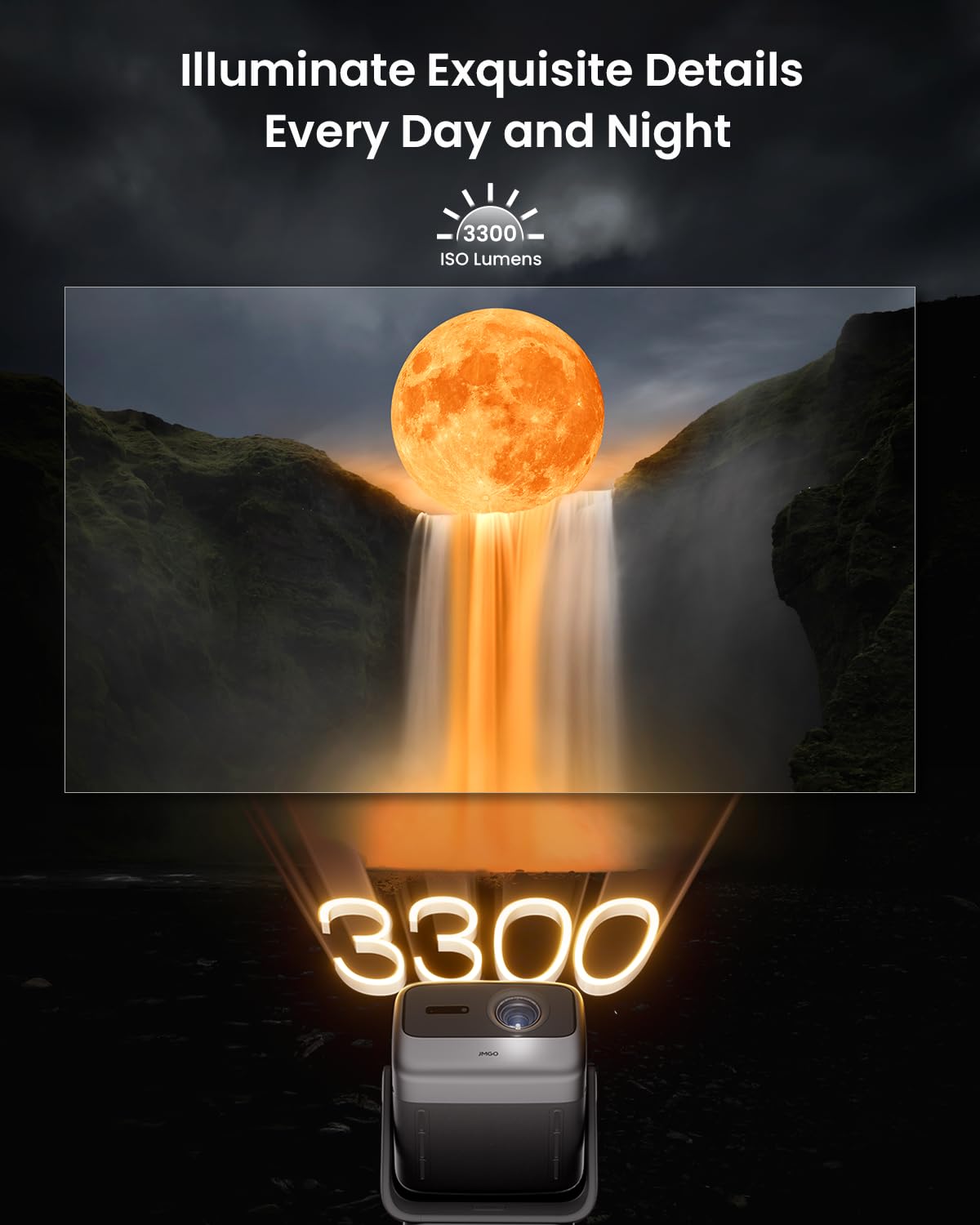 JMGO N1S Ultimate Triple Laser 4K Projector, 3300 ISO Lumens Projector, Google TV Netflix, Real-Time Auto Screen Fit, HDR10, 300", Blu-ray 3D, Home Theater Projector with 20W Dolby Digital+