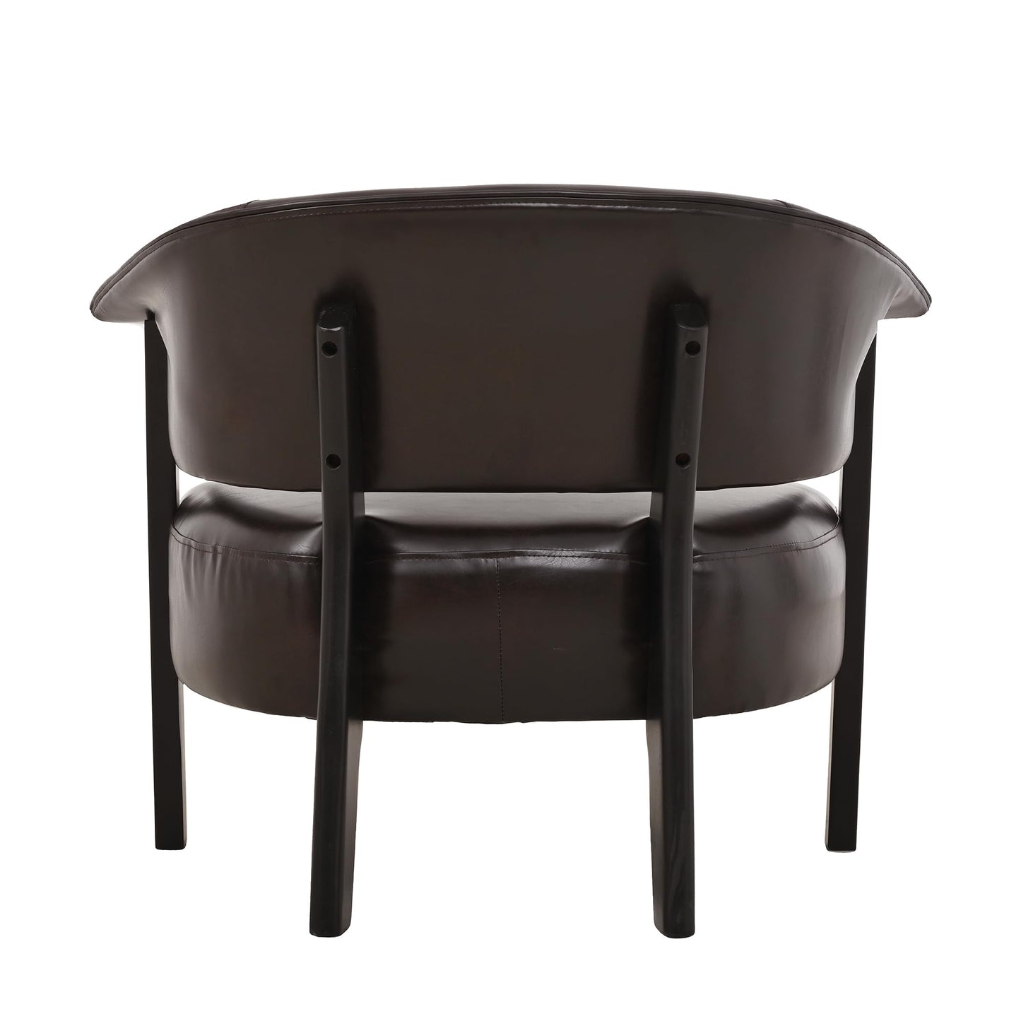 Christopher Knight Home Faux Leather Wingback Accent Chair Upholstered Barrel Armchair with Solid Wood Legs Wrap Around Back Single Sofa Chair for Living Room Bedroom Reading, Brown