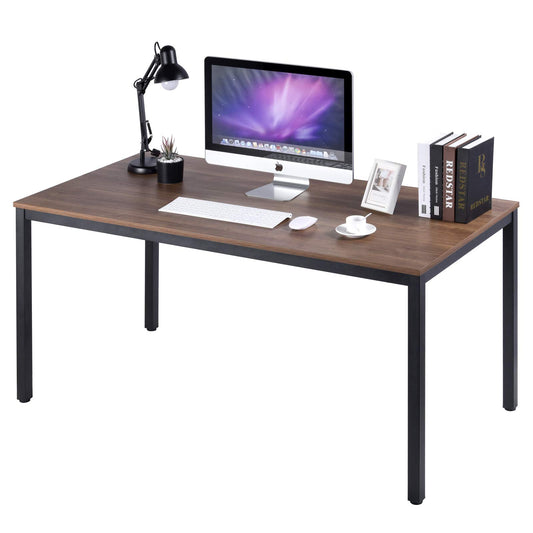 POPRUN Writing Computer Office Desk 59 Inch（60"x 30"） Home Office Wooden Writing Study Desk Table, Large Solid Wood Desk, Modern Simple Sturdy Laptop Study Table, Walnut - Solid Tabletop Made of MDF