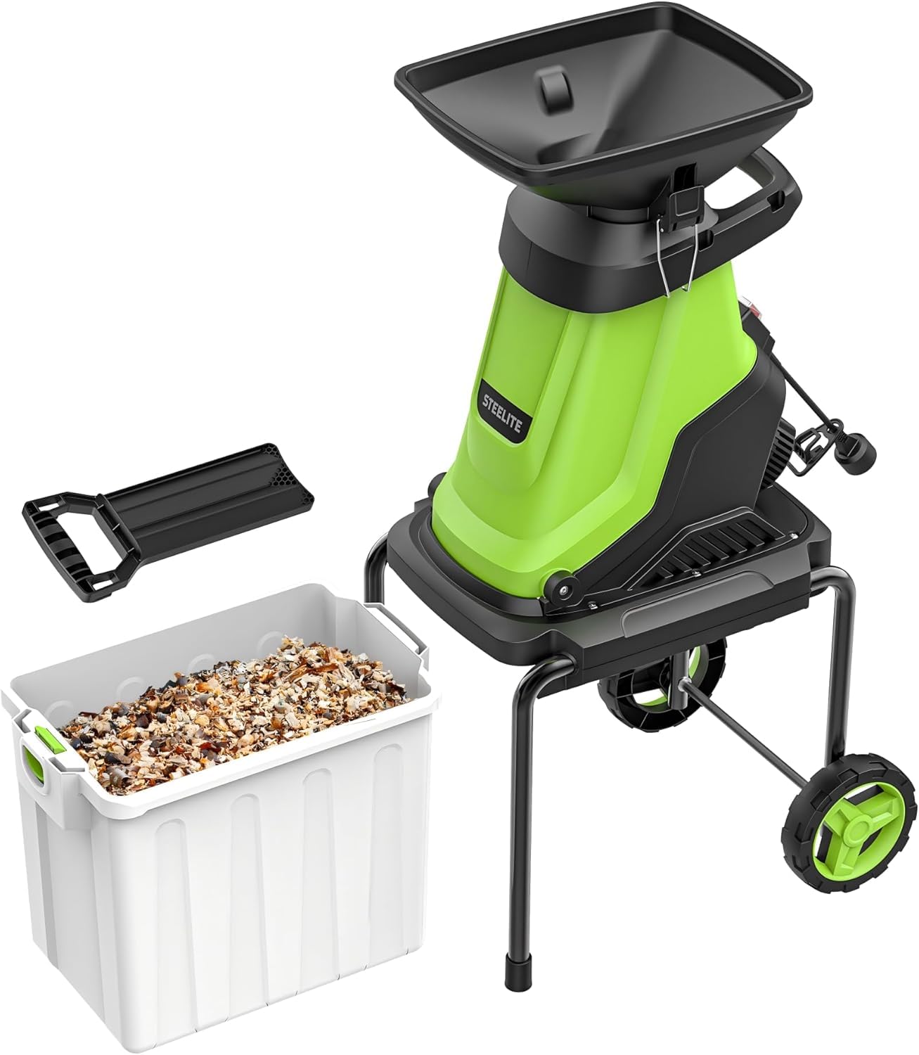 Steelite 1.8" 15 Amp Electric Wood Chipper, 55L Collection Bin Electric Mulcher Chipper Shredder, Wood Chipper with Max 4000RPM Motor Speed, Easy-Cleanup Dual Steel Blades Ideal for Twigs, Branches