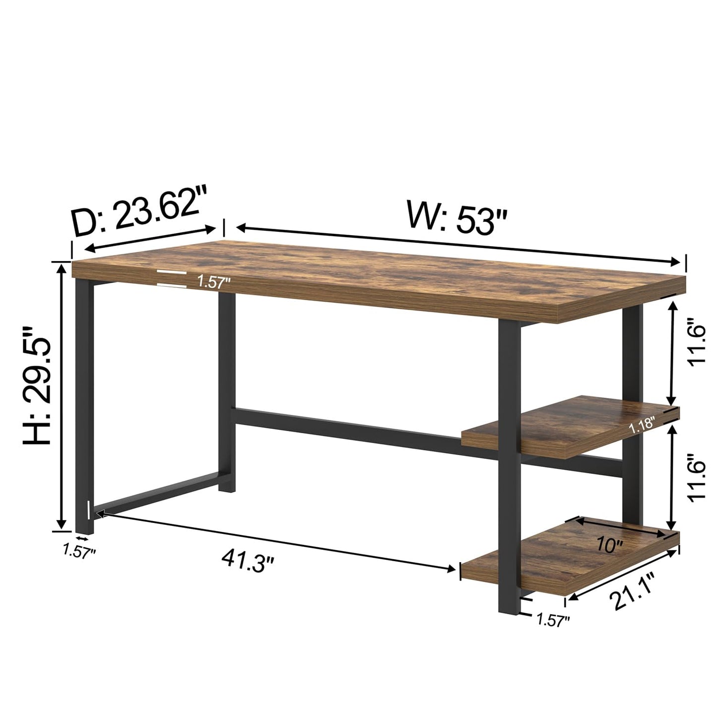 EXCEFUR Modern Computer Desk, Home Office Desk with Storage Shelf, Wood Study Writing Table Workstation for Bedroom Living Room, Rustic Brown, 53 Inch