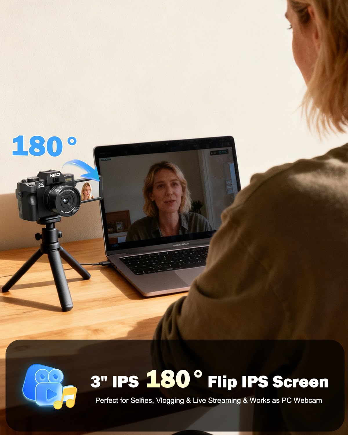 NBD 5K Digital Cameras for Photography - 16X Zoom Travel Camera with 180° Flip Screen, 64MP Vlogging Cameras Fotograficas for YouTube, 2 Batteries & 64GB TF Card,Auto Focus, Macro Lens (Black)
