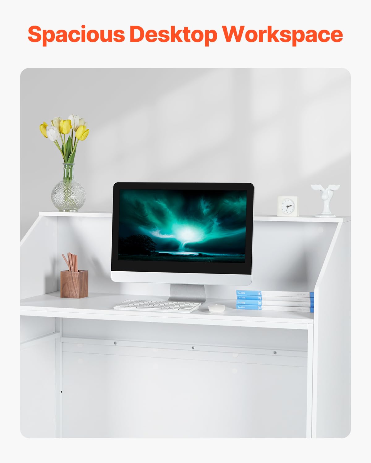 VEVOR Reception Desk, 46 Inch Rectangular Front Counter Table, Office Reception Desk, Retail Counter and Front Reception Counter, for Checkout, Lobby, Beauty Salon and Office, White