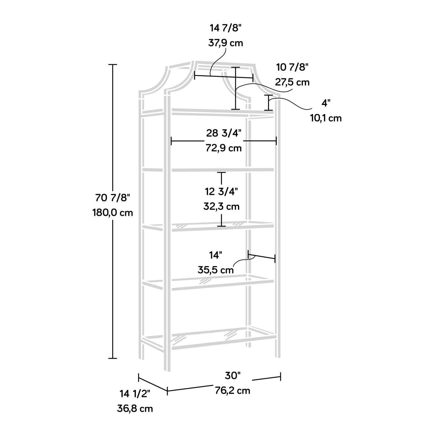 Sauder International Lux Bookcase/ book shelf, Satin Gold finish