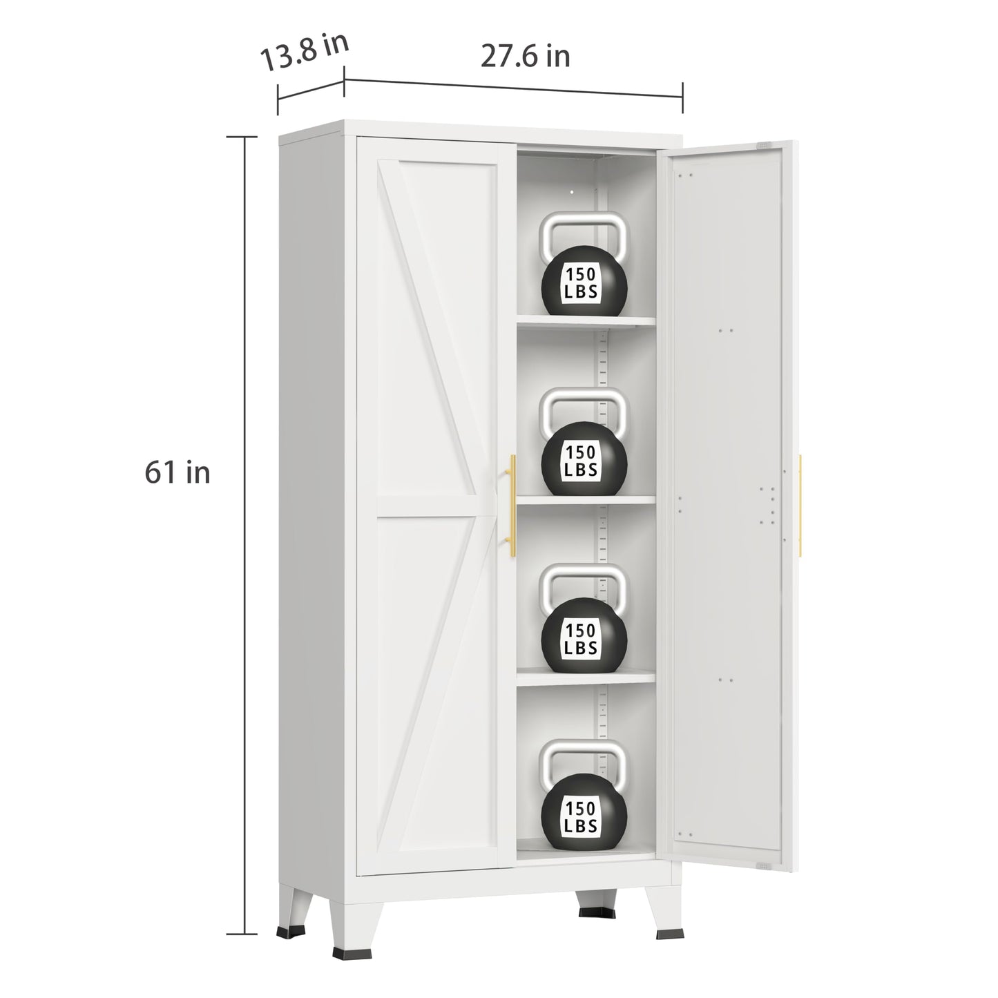 Elitehouse 61" Tall Metal Storage Cabinet with Barn Doors and 3 Adjustable Shelves,4-Tier Large Kitchen Pantry Cabinet for Kitchen, Bathroom, Dining Room, Utility Room - White