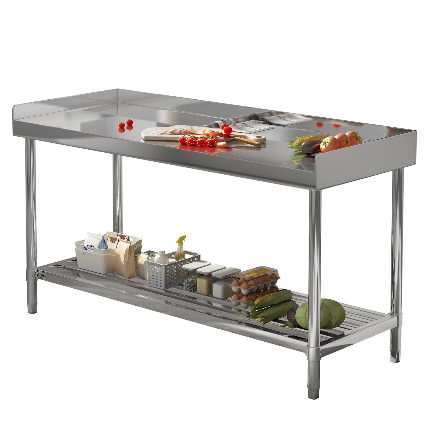 ActiveTrail Stainless Steel Work Table,24"X48" NSF Commercial Kitchen Prep Table with Backsplash & Adjustable Shelf,Heavy Duty Workstation for Restaurant, Home & Hotel