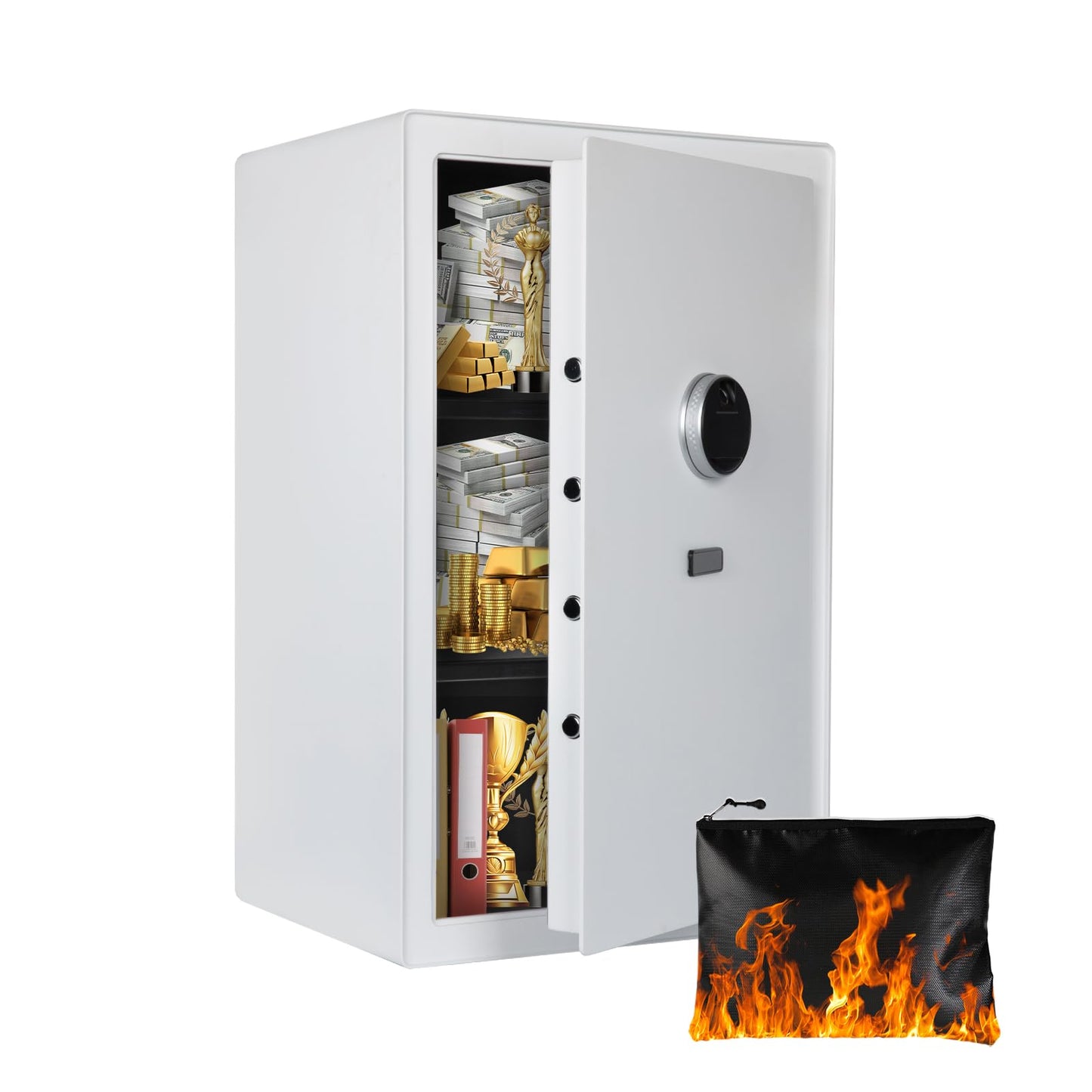 VALINIRT 4.7 Cu.Ft Large Home Safe,with Fireproof Waterproof Bag, Heavy Duty Fingerprint Security Safe, Built-In Drawer and Removable Shelf for Storing Valuables