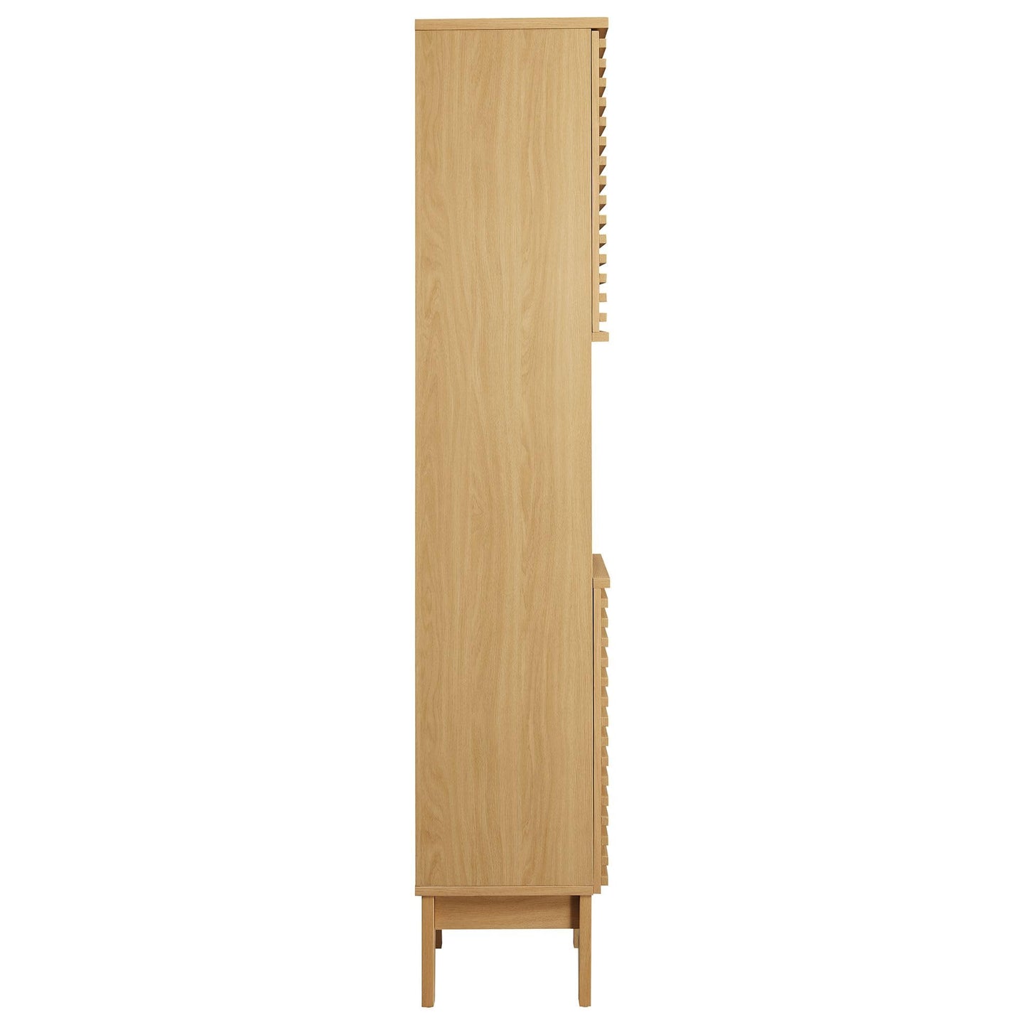Modway Render Tall Narrow Bathroom Storage Tower in Oak - 63” Freestanding Linen Cabinet with Open Shelves and 2 Soft-Close Doors - Slim Towel and Makeup Organizer