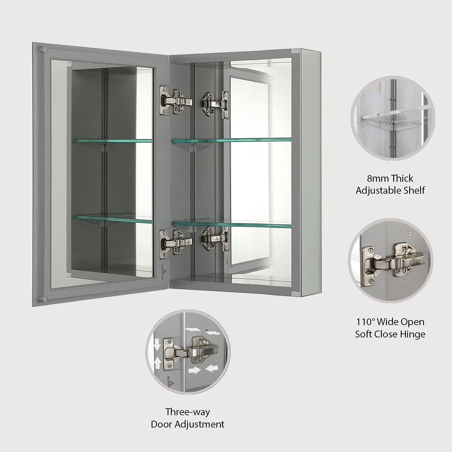Blossom 15 Inch Wide Medicine Cabinet for Bathroom - Architectural Grade Aluminum Mirror Cabinet with Storage - 15x26 Recessed Wall Mount, Heavy Duty 8mm Glass Shelves, Anti-Oxidation Design