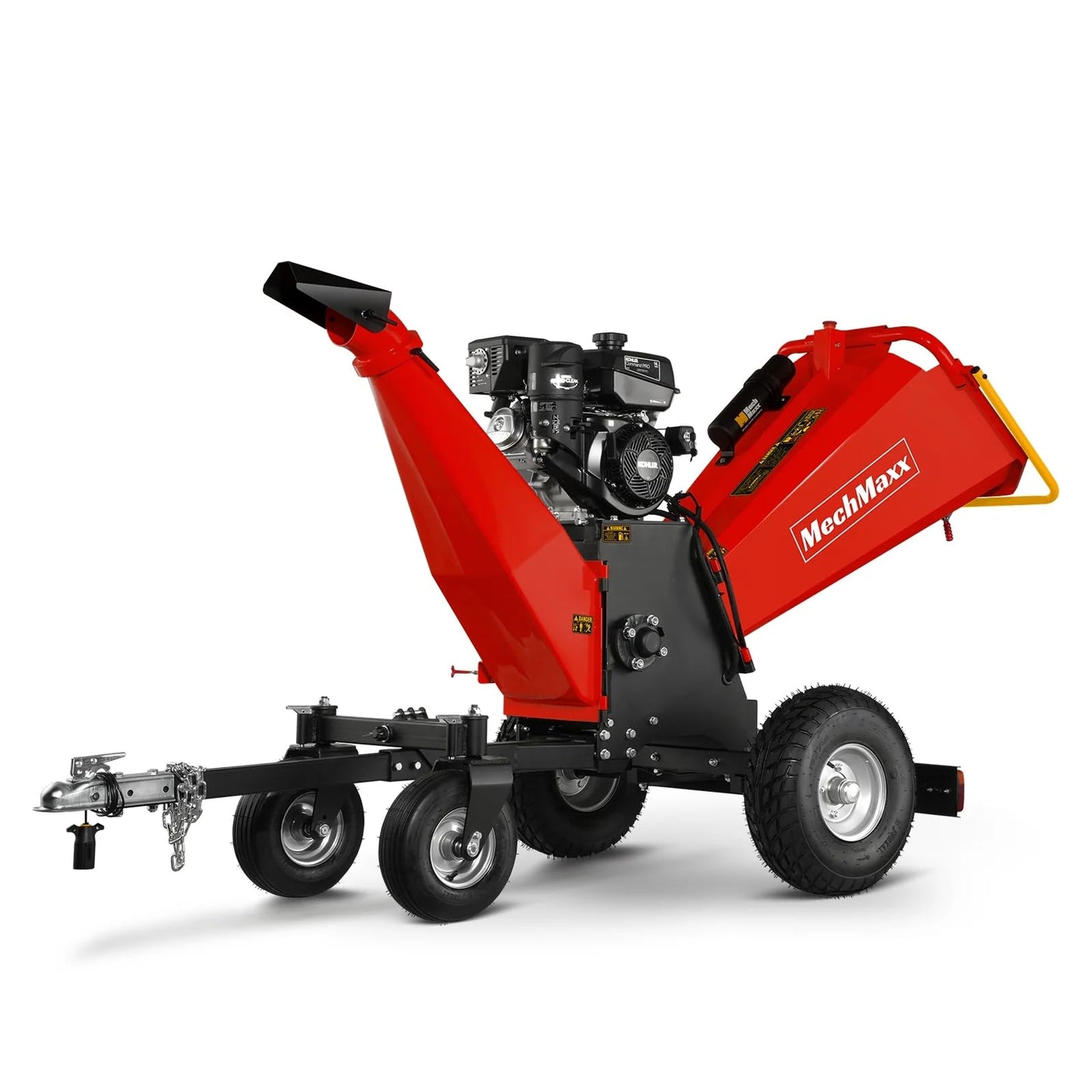 MechMaxx 6 inch Kohler 429cc 14hp Electric Start Gas Powered 4-Wheels Wood Chipper Shredder Mulcher with Towbar, Tail Light, Emergency Stop Button&Stop Bar, Model B150 Red