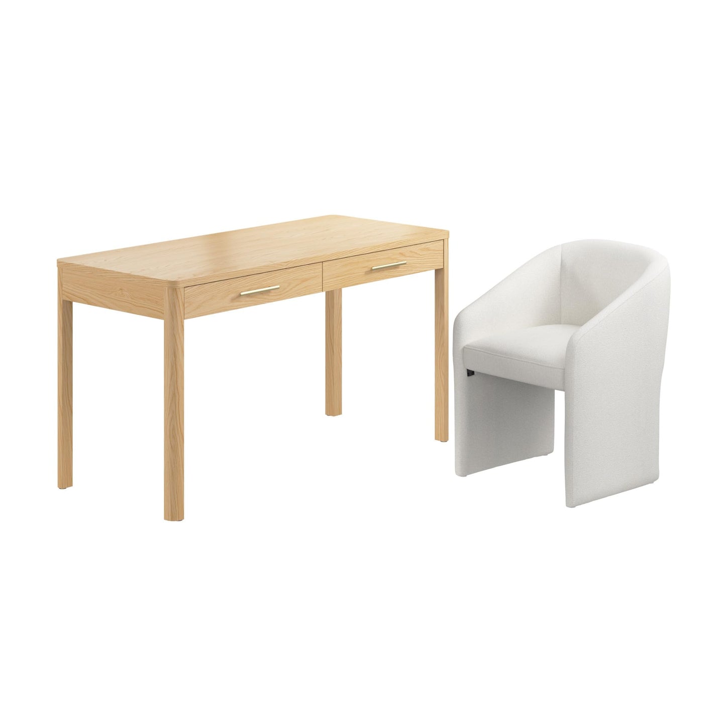 Bush Home Vera 54W Writing Desk with Upholstered Barrel Office Chair, Home Office Furniture, Vera Collection, Natural White Oak and Light Cream Fabric
