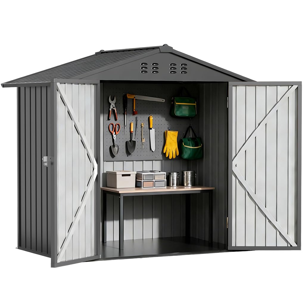 COMHOMA 6'x4' Shed Outdoor Storage Metal with Lockable Doors & Vents