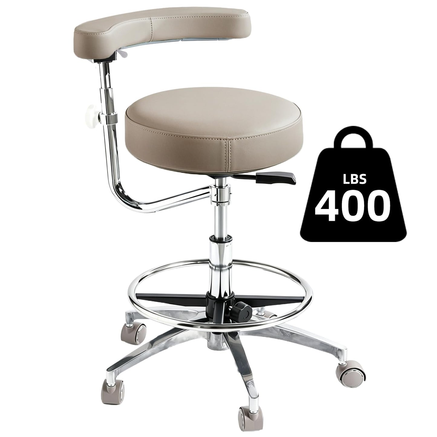 Viviange Ergonomic Dental Stool with Adjustable Height & Rolling Base - Comfortable Dentist Chair for Hygienists, Assistants, & Medical Professionals - Grey