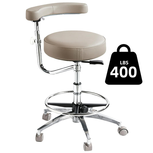 Viviange Ergonomic Dental Stool with Adjustable Height & Rolling Base - Comfortable Dentist Chair for Hygienists, Assistants, & Medical Professionals - Grey
