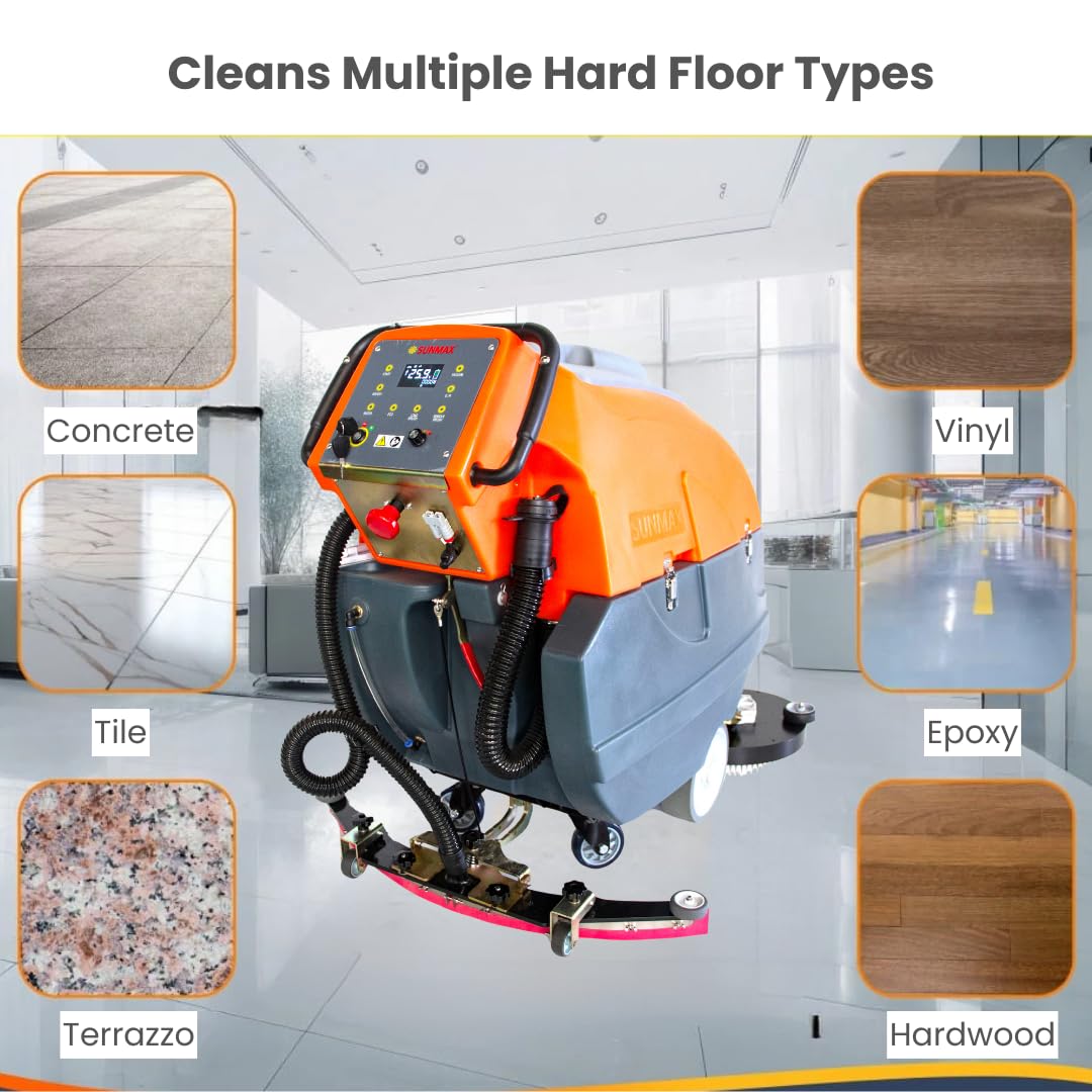 SUNMAX 34" Self-Propelled Commercial Floor Scrubber Machine, 33-Gal Tank, 75000 sp.ft./H Efficiency, Ideal for Large-area Cleaning