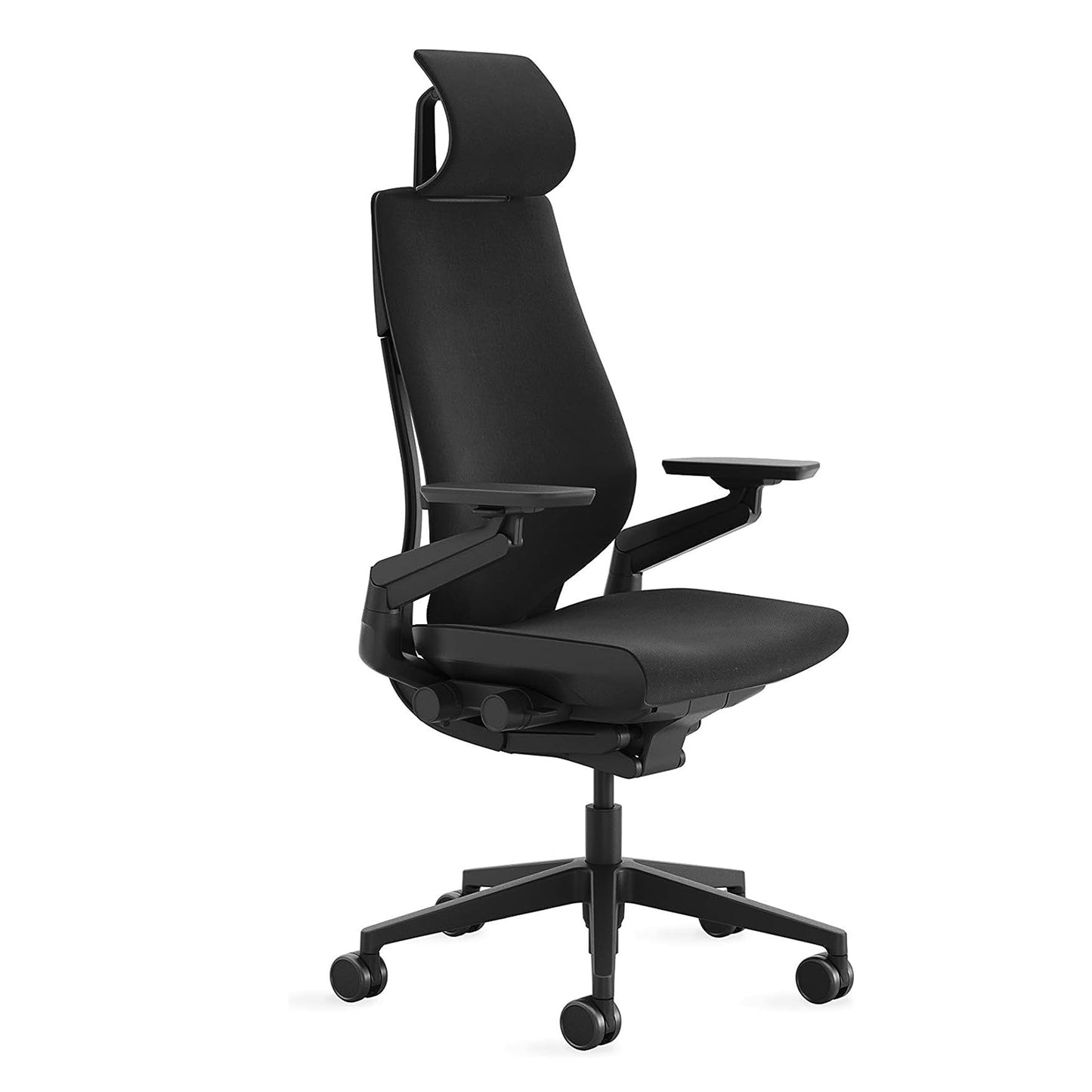 Steelcase Gesture Office Chair with Head Rest - Ergonomic Work Chair with Wheels for Hard Flooring - Comfortable Office Chair - Intuitive-to-Adjust Chairs for Desk - 360-Degree Arms - Licorice Fabric