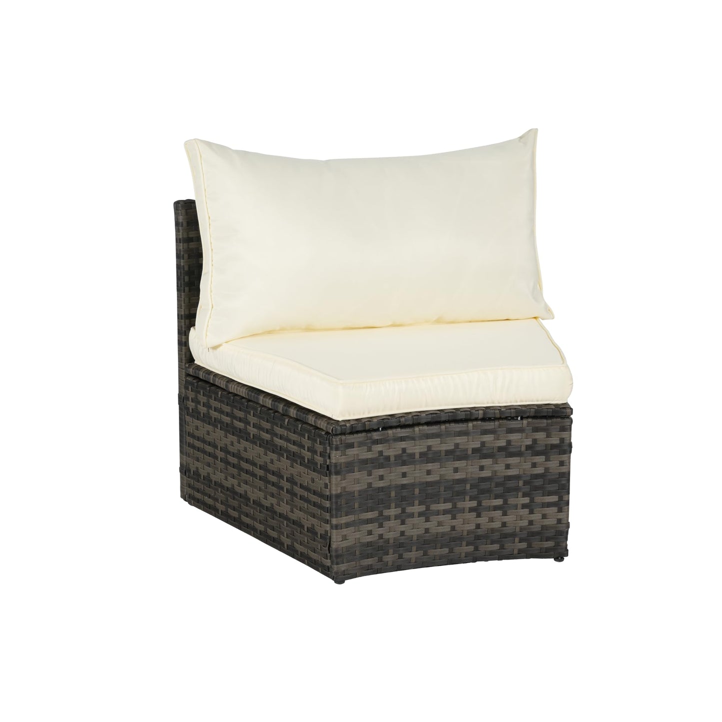 KEIKI Outdoor Patio Furniture 7-Piece Half-Moon Curved Sectional Sofa Set, All-Weather Wicker Patio Conversation Set with Round Coffee Table and 2 Storage Armrests for Poolside Backyard, Beige