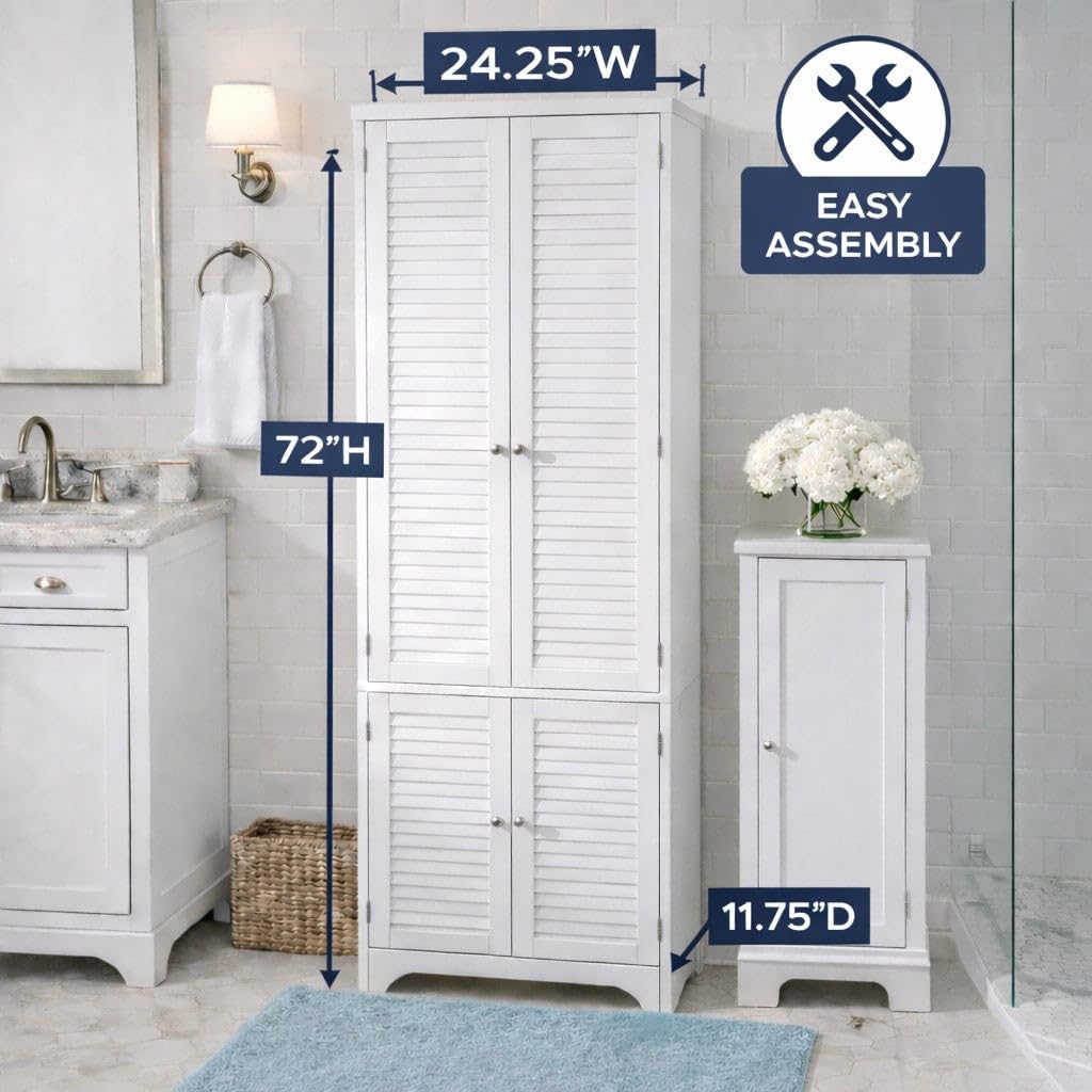 BrylaneHome Louvre Linen Cabinet - White