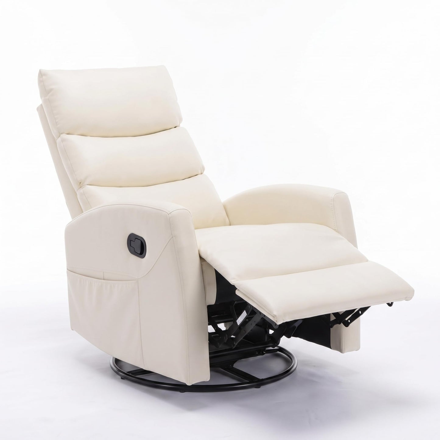 KEIKI Heat Massage Manual Recliner Chair, 360 Swivel Rocker with Lumbar Heat, Upgraded Faux Leather Modern Style Padded Armrests, Home Theater Seating Manual 155 Degree Recline for Bedroom, White