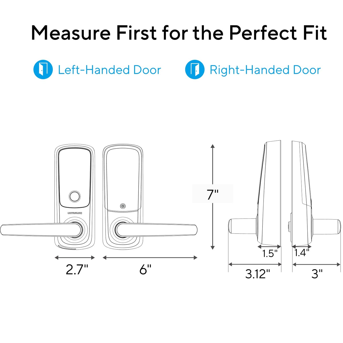 ULTRALOQ Latch 5 Smart Lock, World's First WiFi Smart Lever Lock, Auto-Lock, Touchscreen Digital Keypad, Fingerprint Door Handle for Home Front Door, Rental, Office, App Remote Control, Black