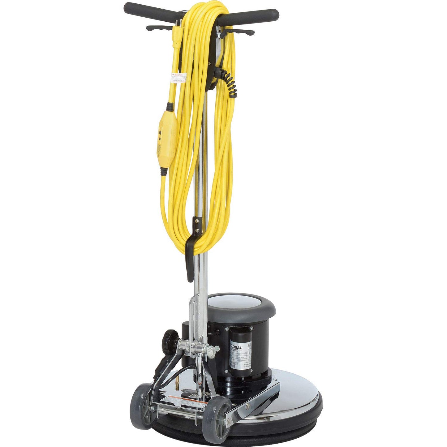 Global Industrial Corded Low Speed Floor Machine, 20" Cleaning Path, Durable Stainless Steel Construction, Heavy-Duty 1.5 HP Motor, 50'L Safety GFCI Power Cord