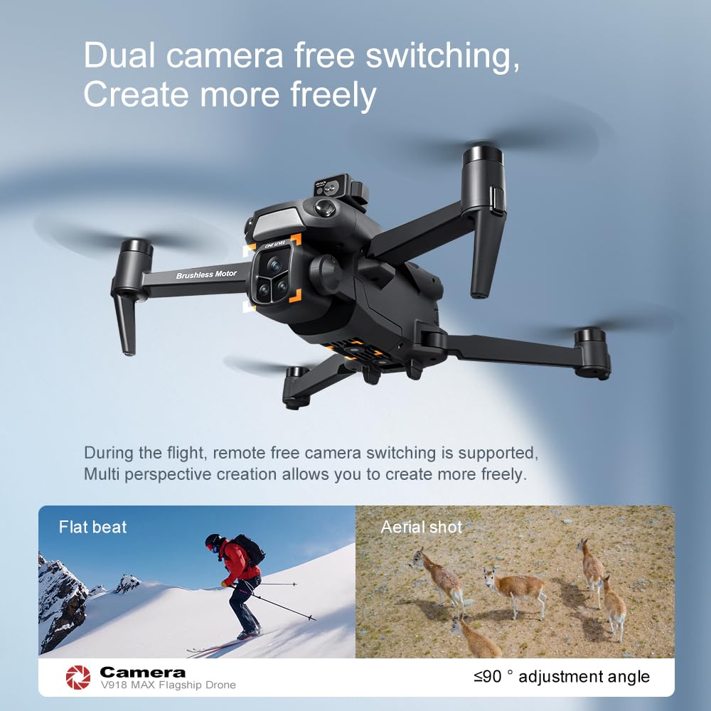 V918 GPS Drone with Camera for Adults 4K, RC Drones with 5 inch HD Screen, 75 Mins Flight Time, 3KM Long Control Range, 360° Obstacle Avoidance, Headless Mode, Auto Return, Circle Fly and Follow Me, Lightweight and Foldable Quadcopter for Beginner Gifts T