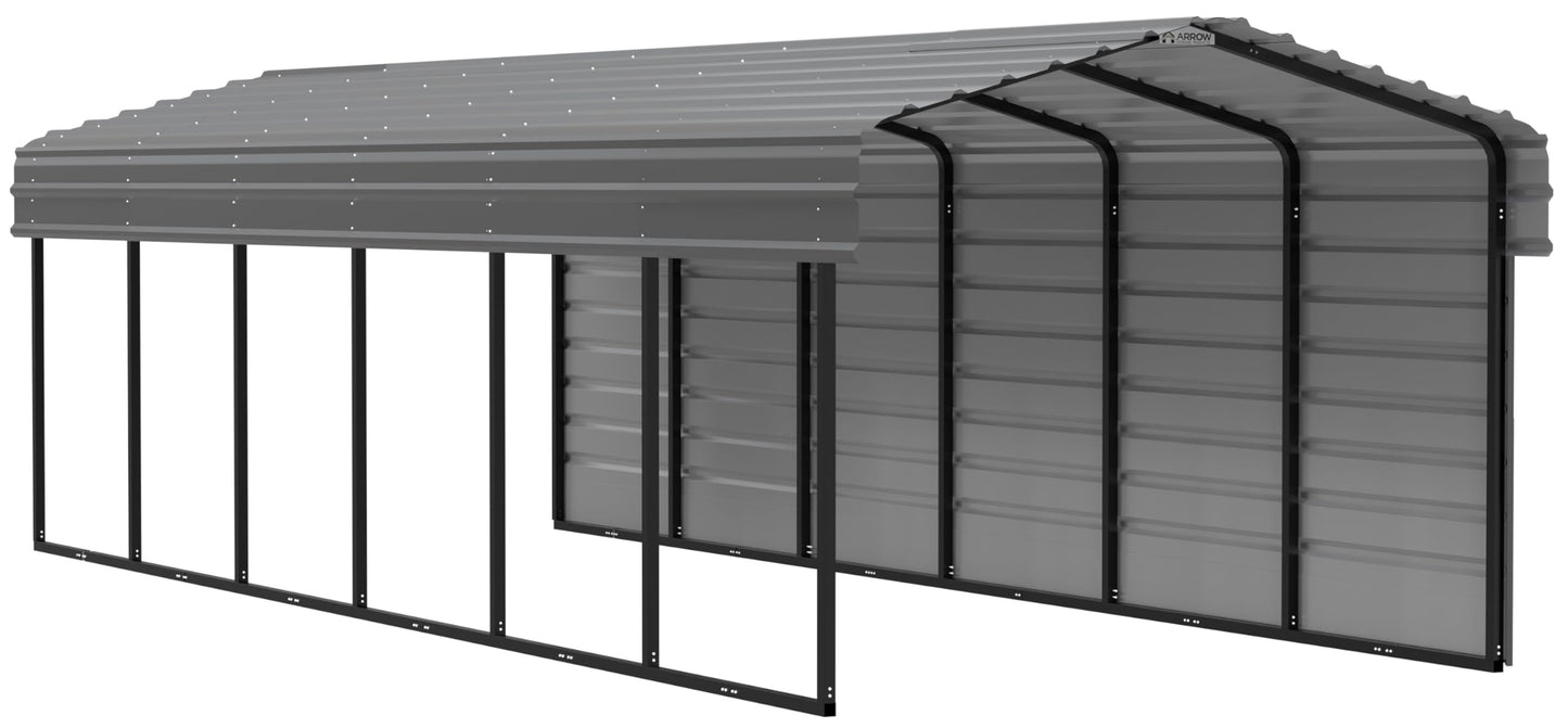 Arrow Carports Galvanized Steel Carport, with 1-Sided Enclosure, Compact Car Metal Carport Kit, 10' x 29' x 7', Eggshell