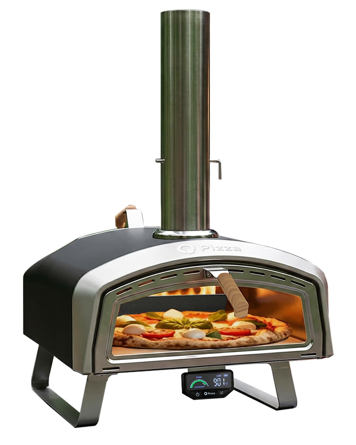 Q Pizza 16” Wood-Fired Pizza Oven for Cooking Bigger Size Pizzas & More Food– Outdoor Portable Pizza Stove with Thermometer, Glass Door & Folding Legs, for Patio Backyard Camping Tailgating, PS109