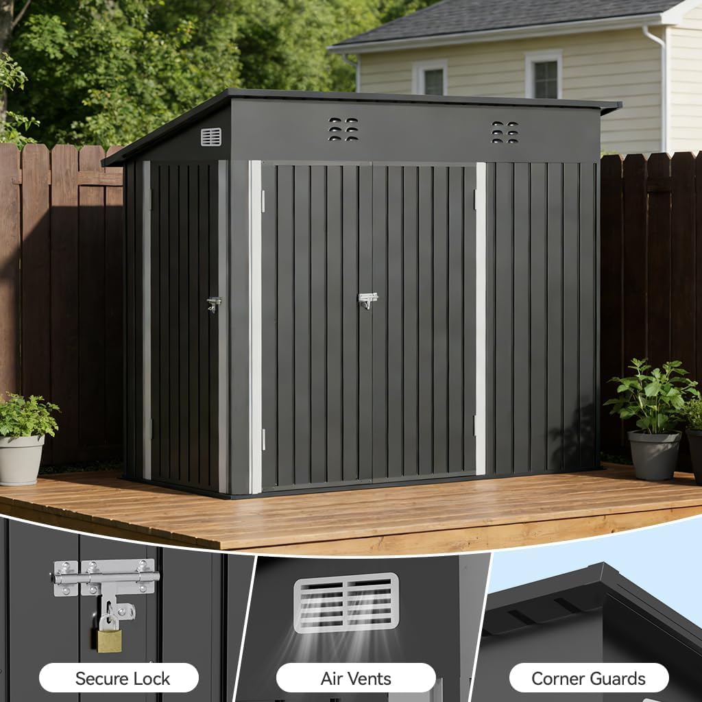 COMHOMA Shed Storage Outdoor Metal Windowed Lockable Weatherproof Ventilated Backyard Garden Utility Workshop(Grey,8'*4')