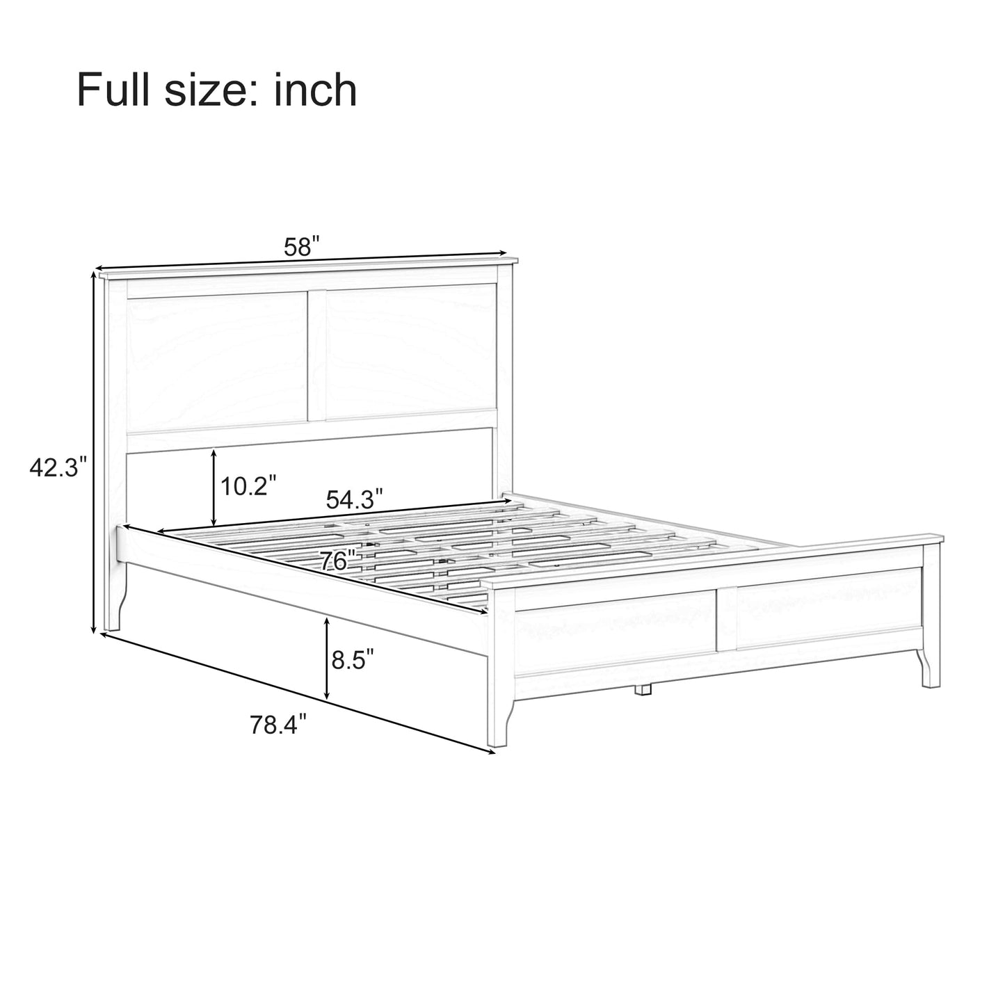 Ball & Cast Full Size Bed Frame, Solid Wood Platfrom Bed Frame Full with Headboard, Wood Slat Support, No Box Spring Needed, Easy Assembly,Noise Free,White