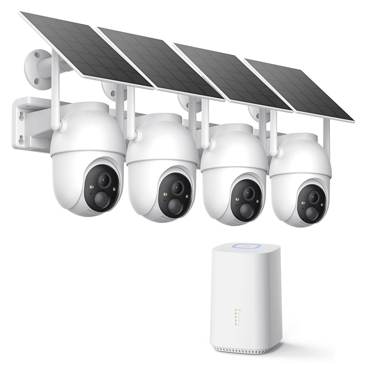 ELYSOO Solar Security Cameras Wireless Outdoor, 64GB Local Storage Included, 2K/4MP Home Security Camera System, 4-Cam Kit, 2.4G & 5GHz WiFi, PIR Motion Detection, 360° View