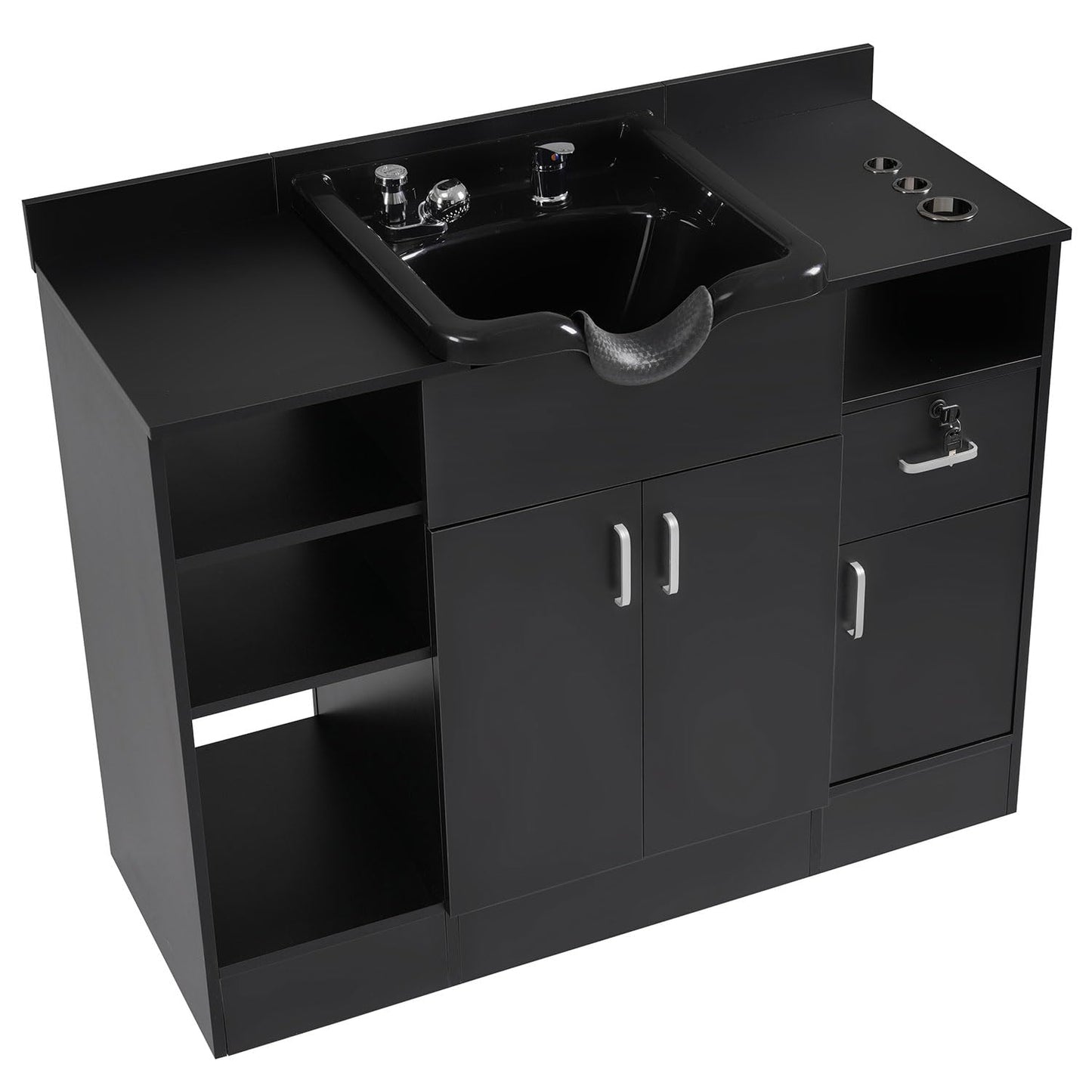 Shampoo Bowl with Cabinet, Shampoo Barber Backwash with Charging Station, Drawers, Storage Cabinet, Faucet Sprayer & Shampoo Bowl, Shampoo Cabinetry Hair Wash Sink for Beauty Spa Barber