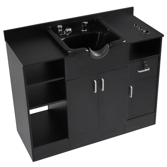 Shampoo Bowl with Cabinet, Shampoo Barber Backwash with Charging Station, Drawers, Storage Cabinet, Faucet Sprayer & Shampoo Bowl, Shampoo Cabinetry Hair Wash Sink for Beauty Spa Barber