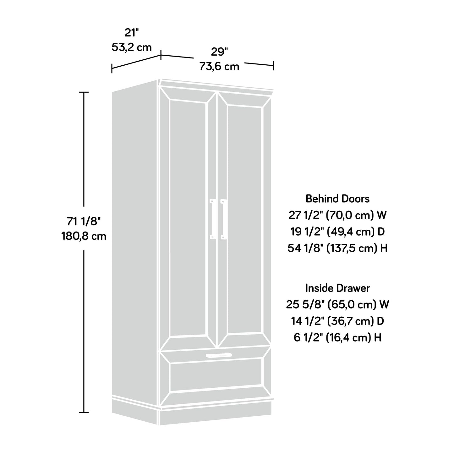 Sauder HomePlus Wardrobe/Pantry cabinets, L: 28.98" x W: 20.95" x H: 71.18", Dakota Oak finish