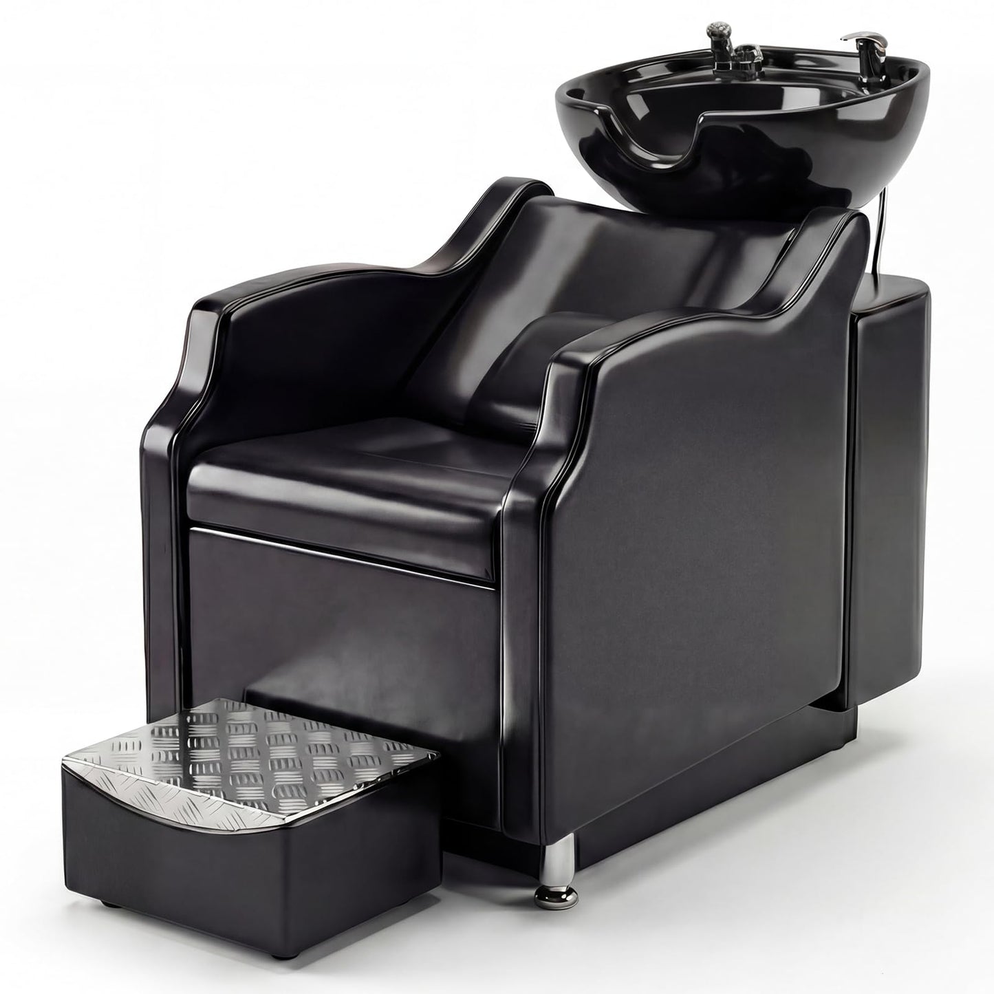 Garvee Shampoo Bowl and Chair Set for Salon, 450LBS Capacity Hair Washing Station, ABS Shampoo Bowl Sink Chair with Footrest for Hair Stylist Spa Beauty Barbershop, Black