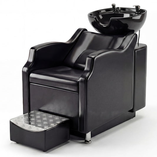 Garvee Shampoo Bowl and Chair Set for Salon, 450LBS Capacity Hair Washing Station, ABS Shampoo Bowl Sink Chair with Footrest for Hair Stylist Spa Beauty Barbershop, Black