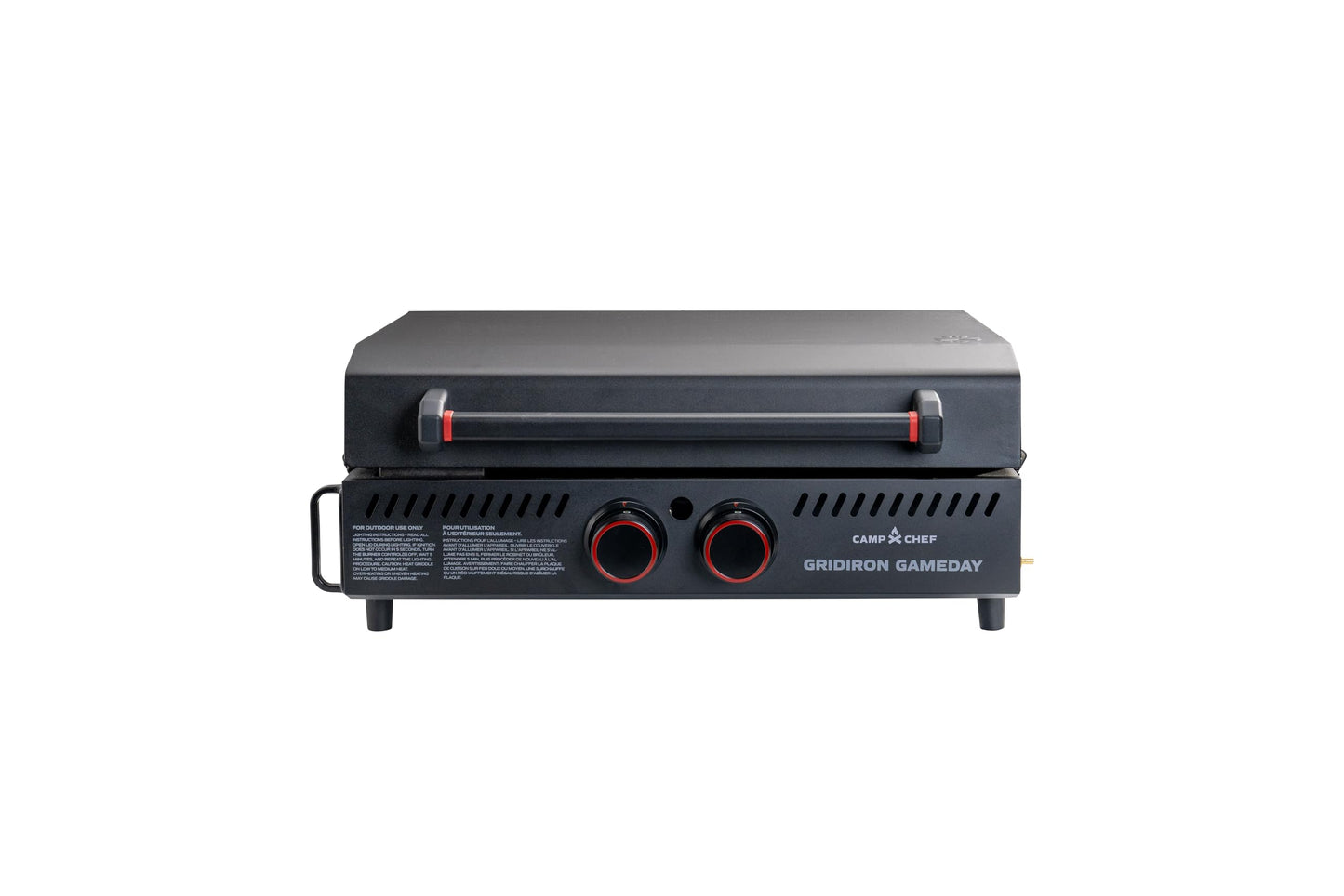 Gridiron Gameday 24" Portable Propane Grill – Flat Top Tabletop Griddle with Hinged Lid, 24,000 BTUs, Flamethrower Ignition, Dual Heat Zones, Adjustable Legs for Tailgating, Camping & Outdoor Cooking