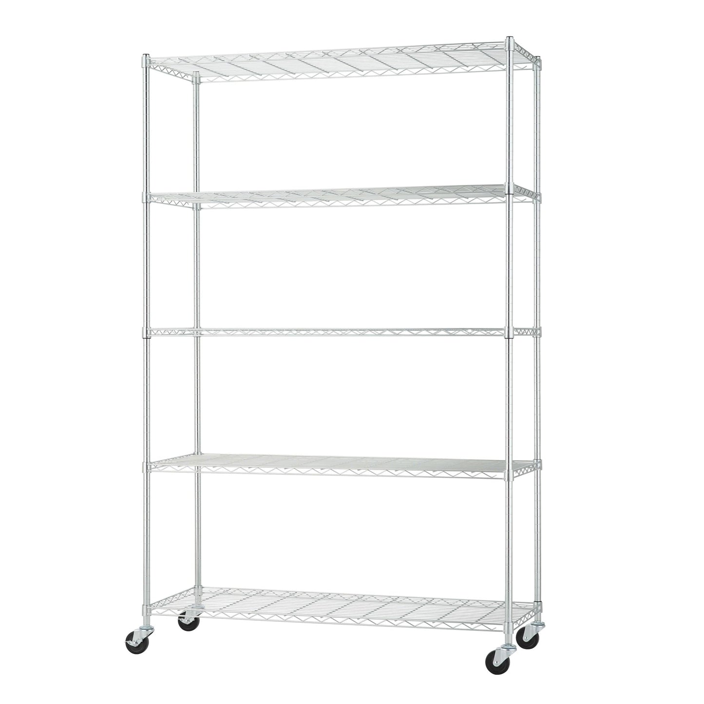NEAT by TRINITY 5-Tier Adjustable Wire Shelving with Wheels, Wire Shelf Rack for Kitchen Organization, Garage Storage, 400 to 2000 Pound Capacity, NSF Certified, 48” x 18” x 72”, EcoStorage Chrome