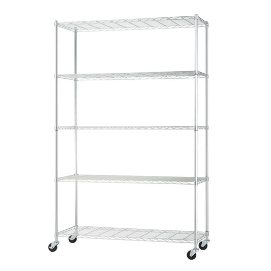 NEAT by TRINITY 5-Tier Adjustable Wire Shelving with Wheels, Wire Shelf Rack for Kitchen Organization, Garage Storage, 400 to 2000 Pound Capacity, NSF Certified, 48” x 18” x 72”, EcoStorage Chrome