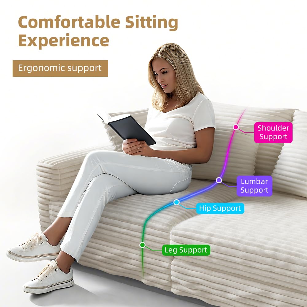 KEIKI 102.4" Sectional Couches, Modern Comfy Upholstered Sofa Cloud Couch, Deep Seat 4 Seat Sofa Set with Soft Pillows for Living Room Bedroom,Apartment,Office, Beige