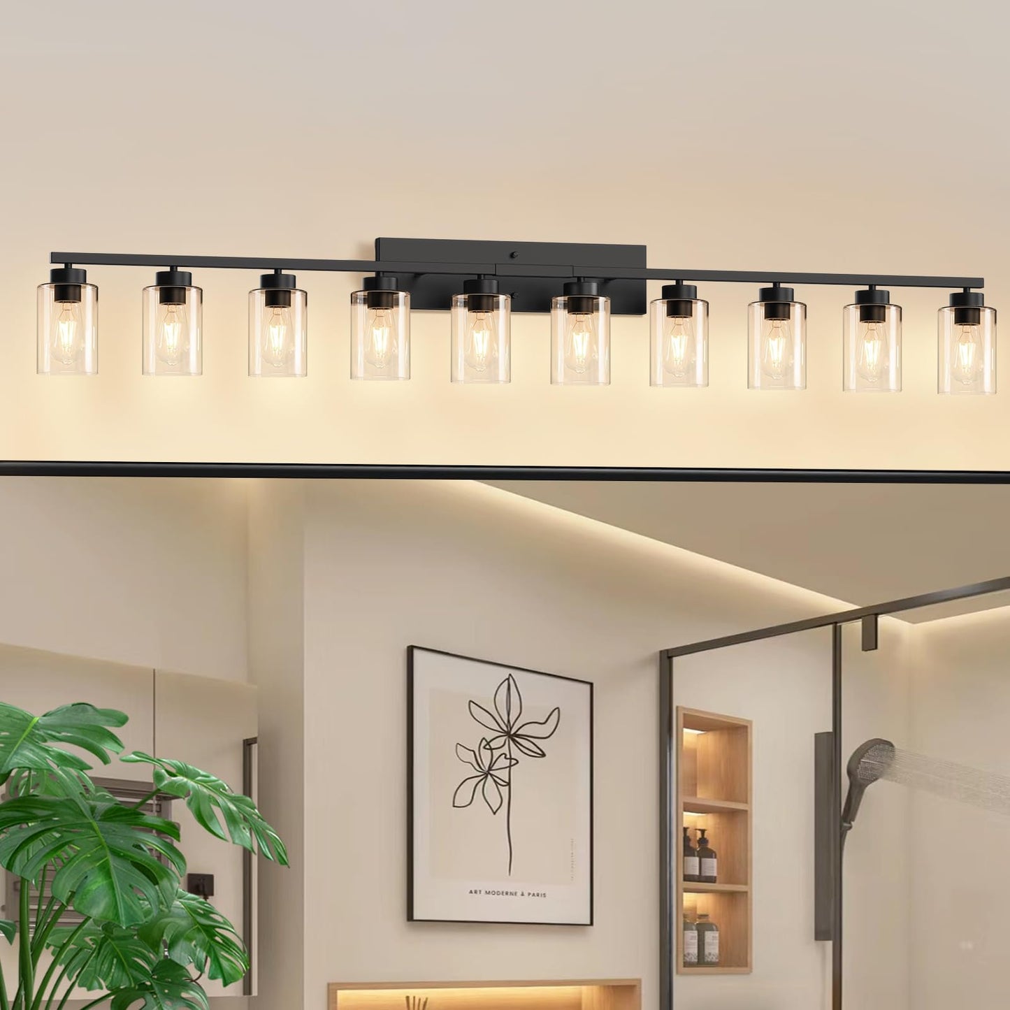 IZORRO Modern Bathroom Light Fixtures, 10 Light Black Vanity Lights, Bathroom Lighting Fixtures Over Mirror with Clear Glass for Living Room Cabinet Bedroom
