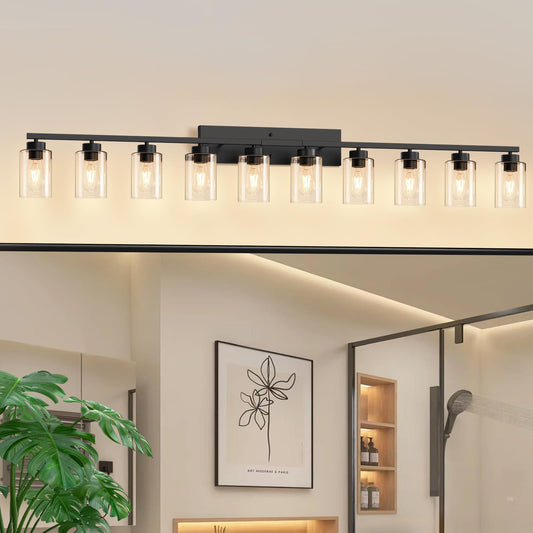 IZORRO Modern Bathroom Light Fixtures, 10 Light Black Vanity Lights, Bathroom Lighting Fixtures Over Mirror with Clear Glass for Living Room Cabinet Bedroom