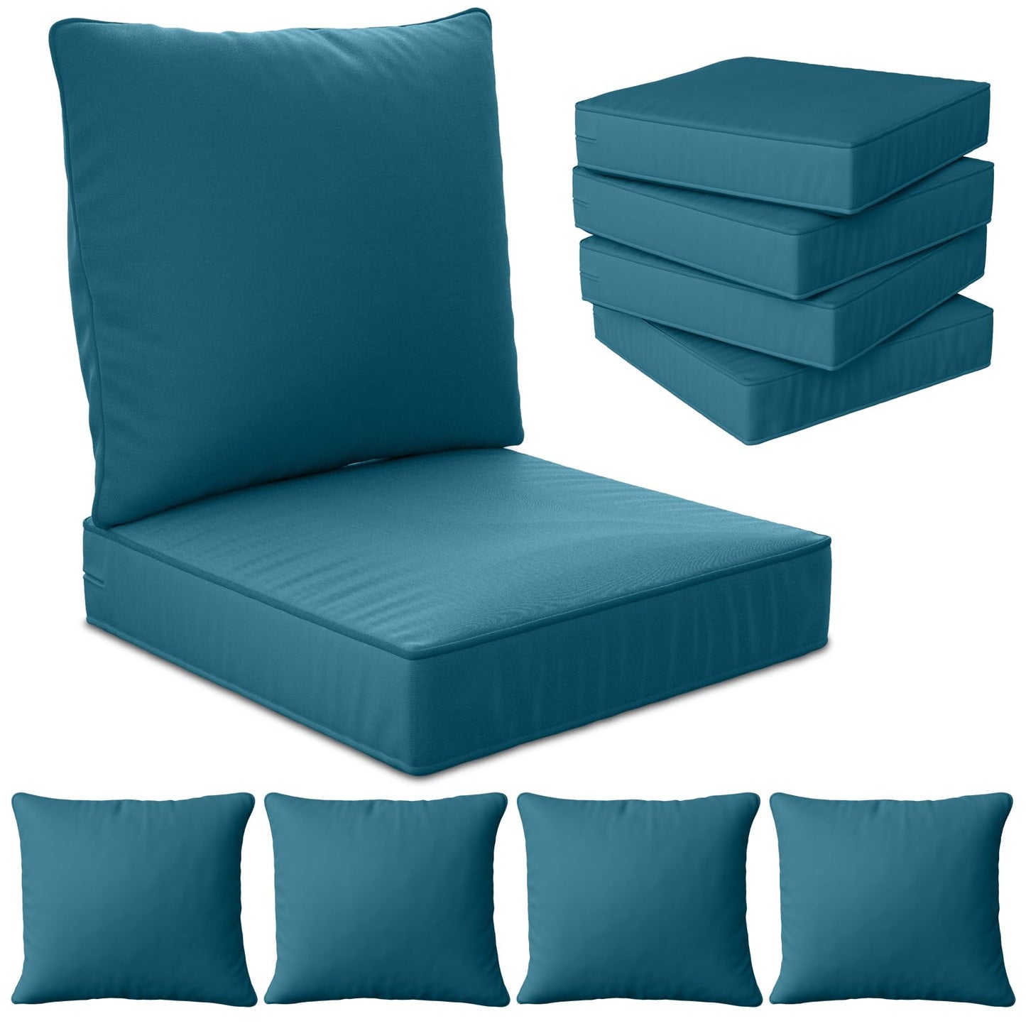 24" x 24" x 6" Outdoor Deep Seat Cushions Set - 4 Set Waterproof & Fade Resistant Patio Furniture Replacement Cushions, Non-Slip Outdoor Cushions Fit Loveseats, Couches, Chairs, and Sofas.