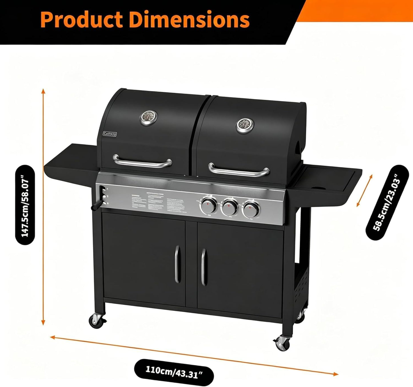 Charcoal and Propane Gas Grill Combo with Side Burner & Porcelain-Enameled Cast Iron Grate, 24,000 BTU Dual Fuel BBQ Grill for Backyard, Outdoor, Patio, Camping, 690 SQIN Cooking Area