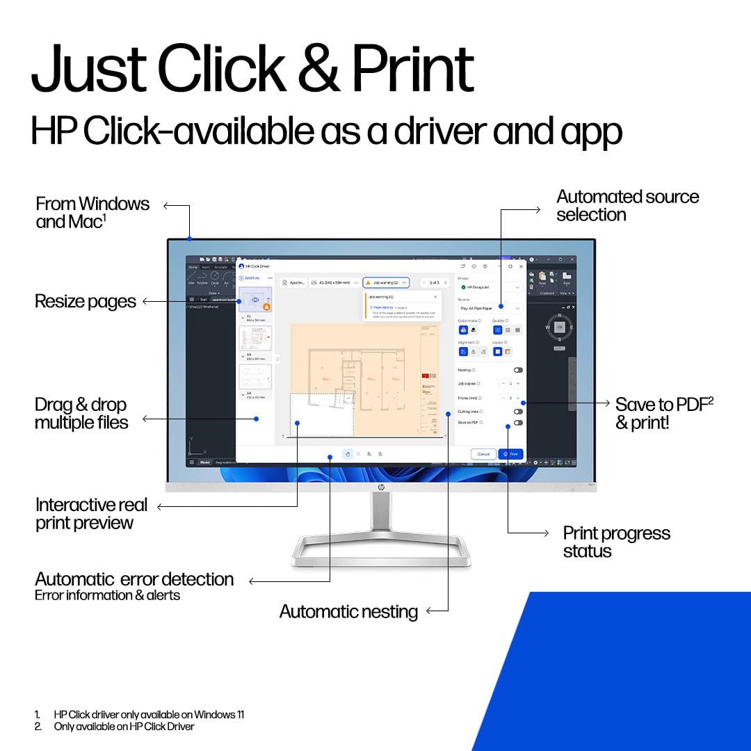 HP DesignJet T870 Large Format 24-inch Plotter Printer, for Easy & Secure Multi-Size Prints. Includes 2-Year Care Pack with Onsite Support (AM0X9H)